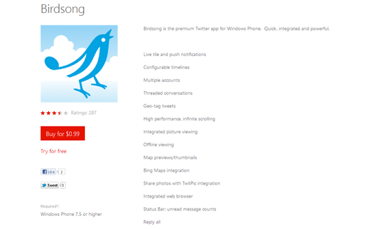 Birdsong for Window Phone 7 from Windows Phone Marketplace