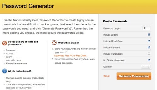Norton Identity Safe Password Generator