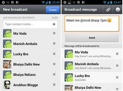 Broadcast a Whastapp Message to many contacts