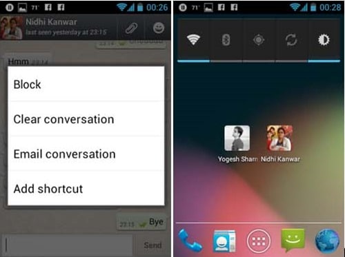 create shortcuts to whatsapp conversation
