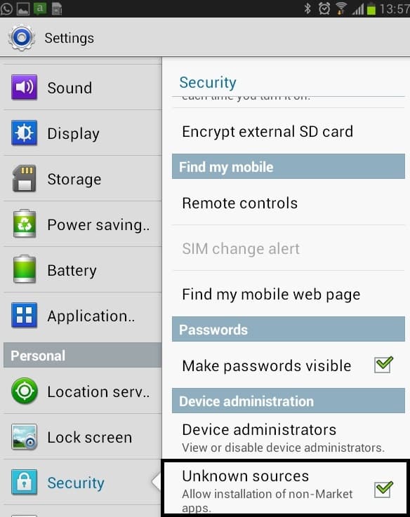 Unknow Sources Android