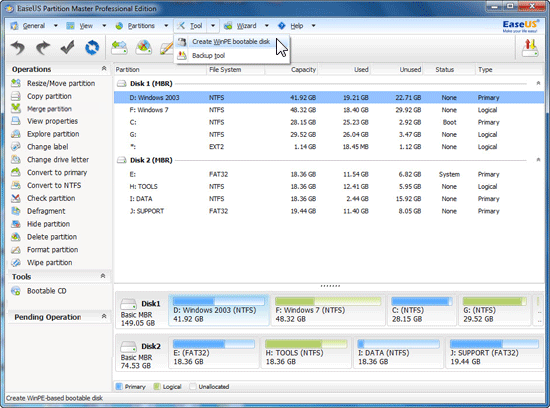 EaseUS partition master professional