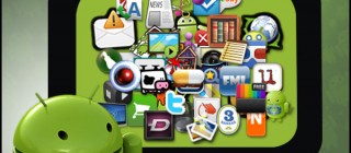 the android logo with numerous app icons
