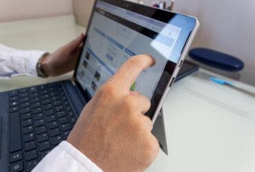 businessman working on laptop closeup shot