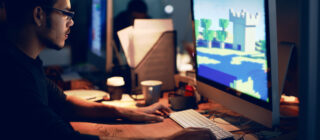gamer playing minecraft