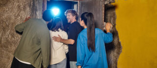 Group of friends in escape room