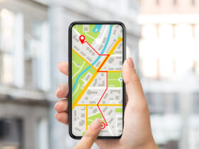 woman using gps navigation on phone