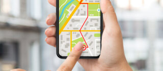 woman using gps navigation on phone