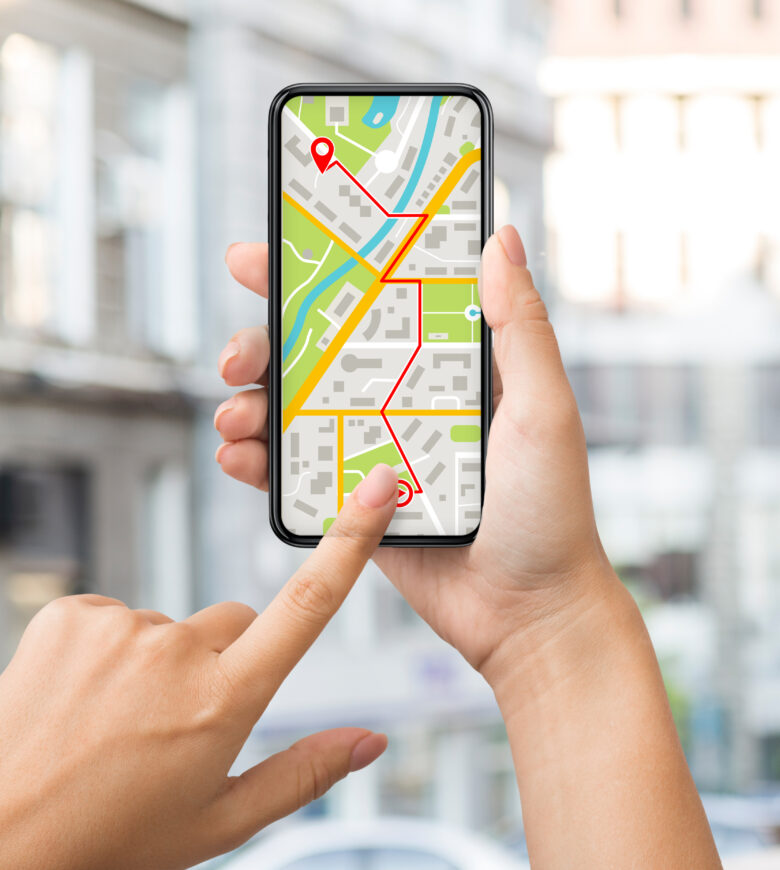 woman using gps navigation on phone