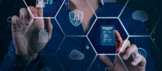 man using see through holographic display
