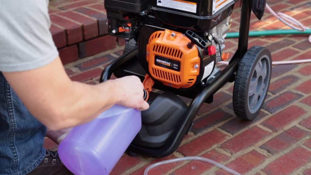loading a pressure washer with soap solution