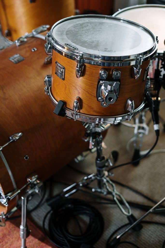 drum set installed on a drum rug
