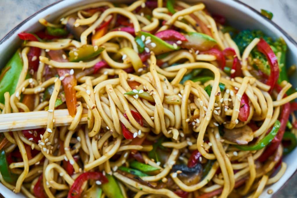 Biang Biang noodles in a bowl with chopsticks