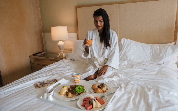 Breakfast in bed on holiday