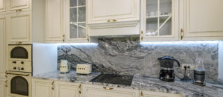 kitchen cream colored with backsplash