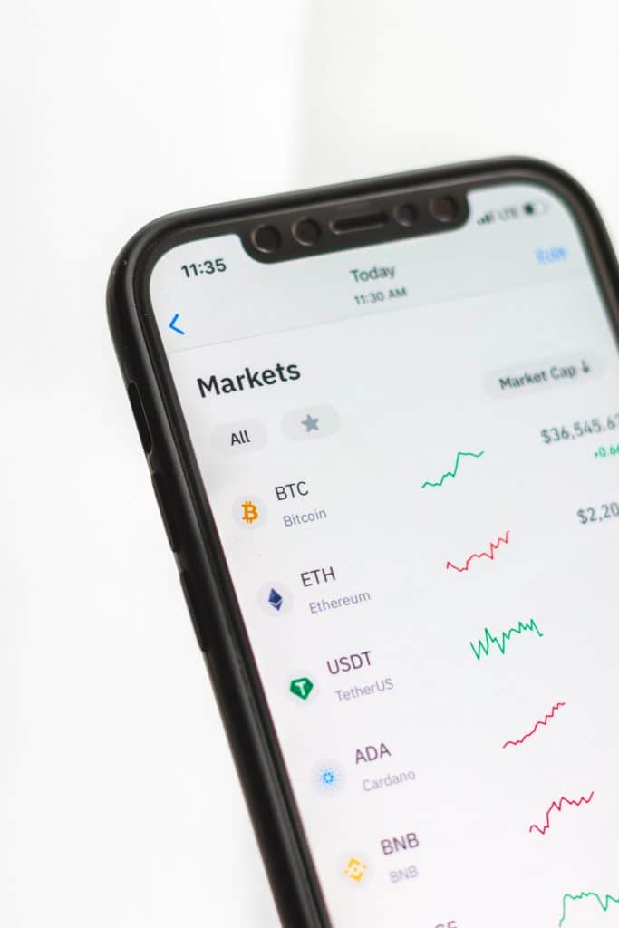 trading market data shown on a mobile phone.