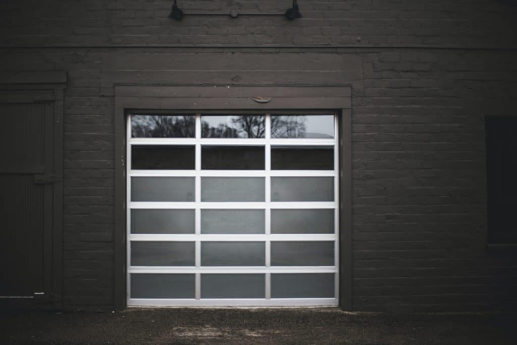 Simple opaque glass panel garage door