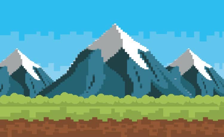 pixelated mountain illustration