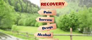 signpost showing different mental health issues and the road to recovery