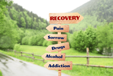 signpost showing different mental health issues and the road to recovery