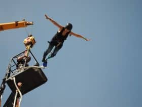 bungee jumper launching off platform