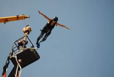 bungee jumper launching off platform