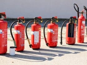 row of fire extinguishers
