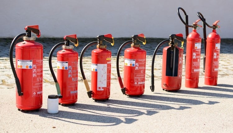 row of fire extinguishers