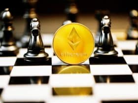 etherium coin sitting on chess board