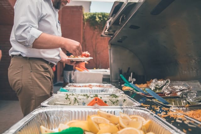 employee getting a meal at a company lunch event