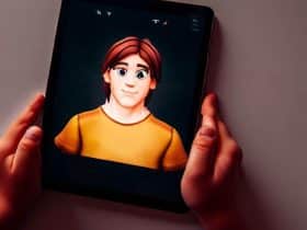 young person holding a tablet with a game avatar displayed