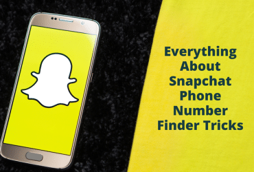 title slide with image of smartphone with snapchat icon displayed, along with the title "Everythin about Snapchat phone number finder tricks".