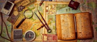 maps, pictures, and tools for doing a treasure hunt or scavenger hunt