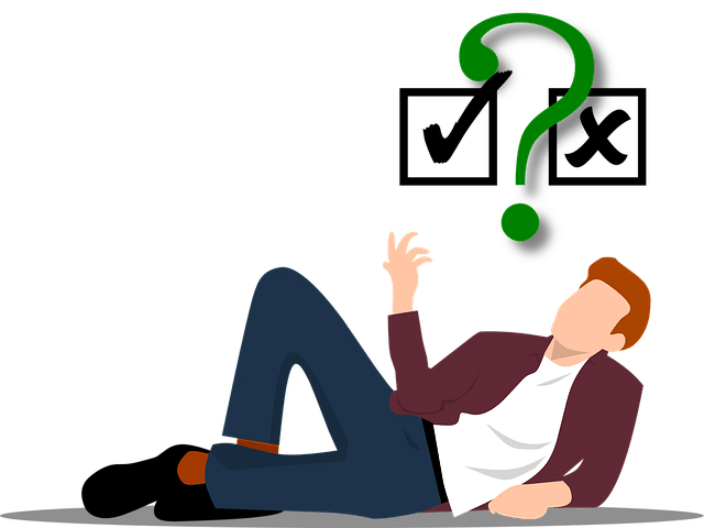 illustration of a man laying on his side with a check mark and an x above him with a question mark.