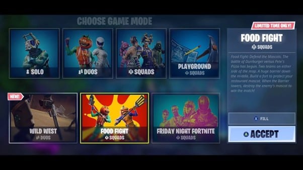 Screenshot of Fortnite game modes