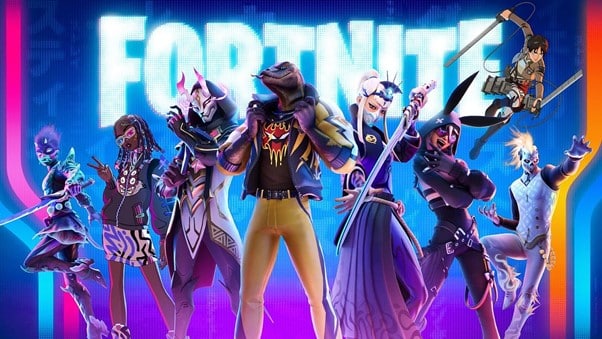Title screen for Fortnite with special characters shown