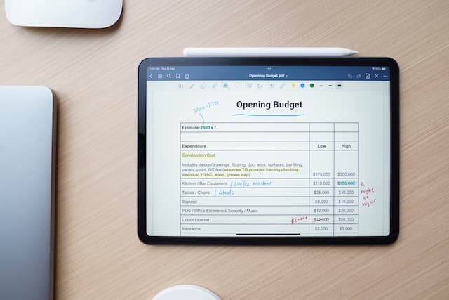 tablet showing a budgeting document