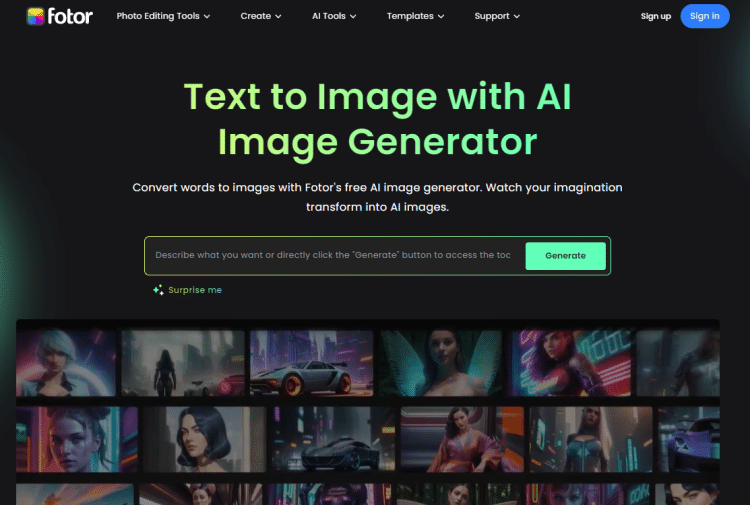 screenshot of Fotor's AI image generator