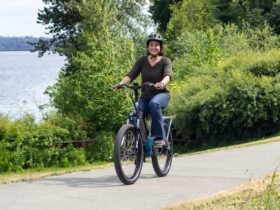 woman riding a bicycle in a park