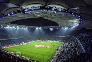 aerial of a soccer stadium during a game