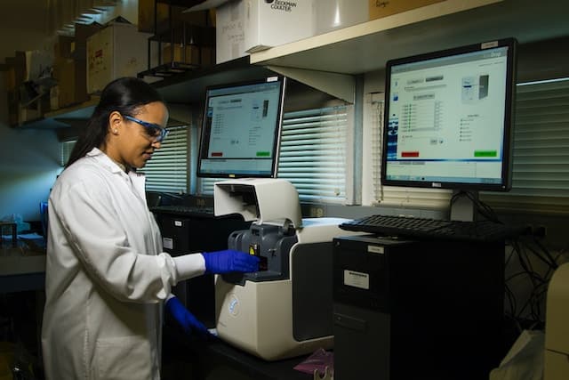 woman in a lab running research tests