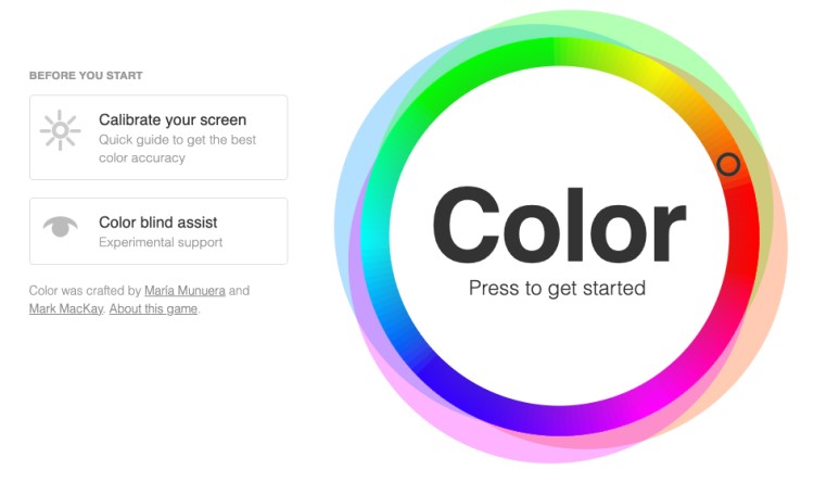 color matching game start screen