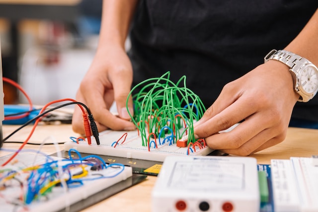 a student working with electronic teaching tools