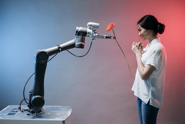 robot giving girl flower