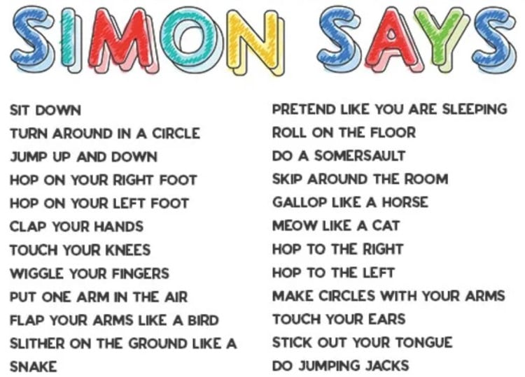 Idea list for Simon Says game