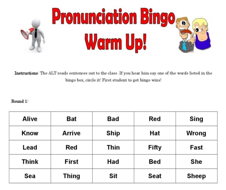 Pronunciation Bingo Game