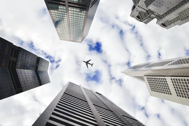 plane over city