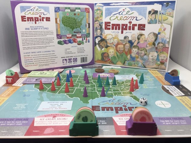 The game setup for the board game Ice Cream Empire