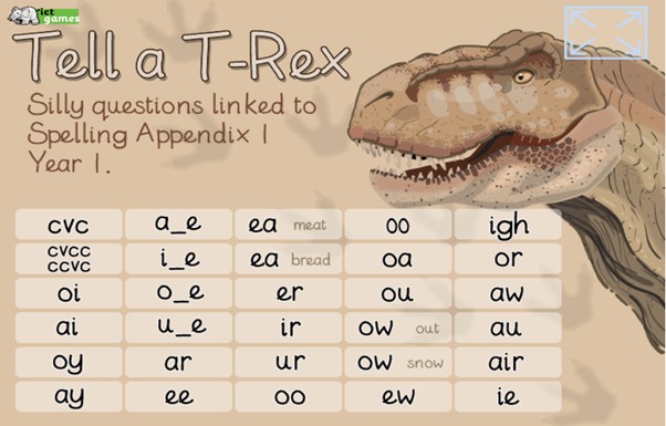 Tell a T-Rex sight word game