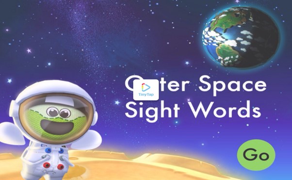 launch page for Outer Space Sight Words online game.